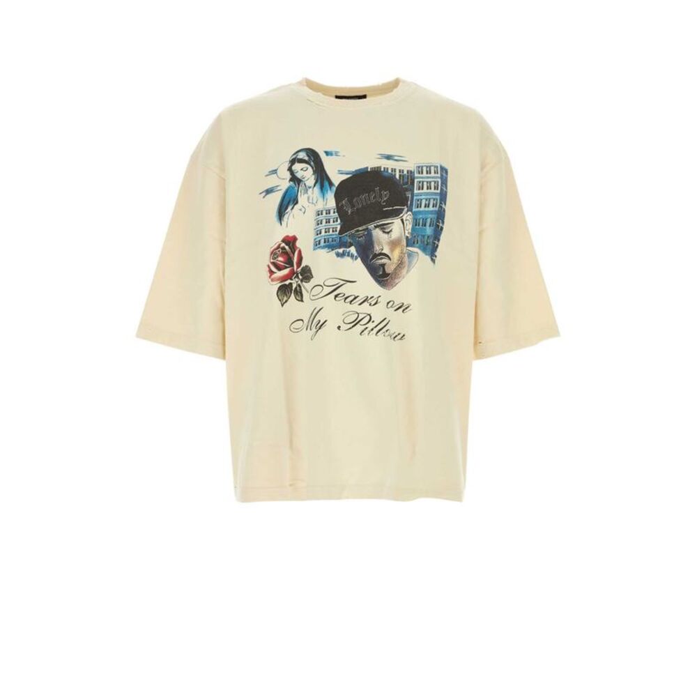 Willy Chavarria Men Ivory Cotton Oversize Tears On My Pillow T-Shirt